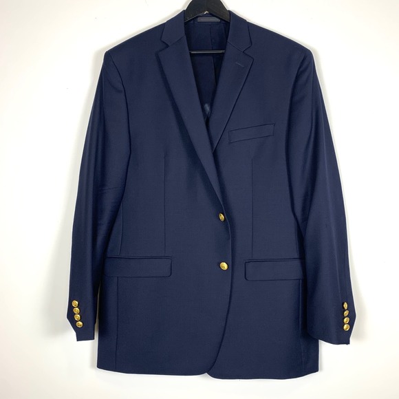 Lauren Ralph Lauren Other - Lauren Ralph Lauren Blazer Mens 44L Navy Blue Gold Crest Button Wool Jacket